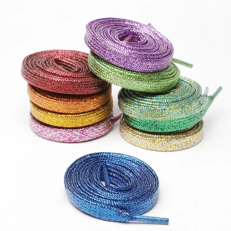 1 cm Width Colorful Lurex Shoelaces Trendy Bright Colorful Shoelaces Sneaker White Casual Sports Leather Shoes Laces Dropship